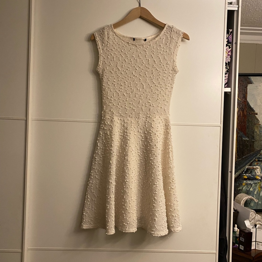 Elegant Cream Midi Dress with Textured Beading